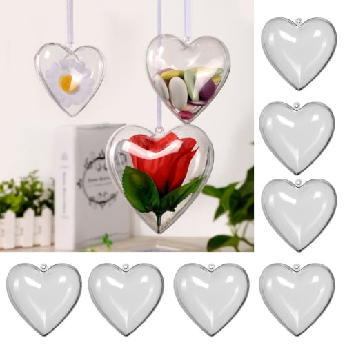 10Pcs Clear Plastic Craft Ball Transparent Heart Bauble Gift Box Decorations